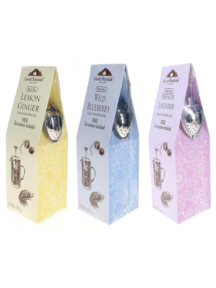 Löst svart te med klassiska smaker, fri tesil ingår för wholesale av Cascade Teas & Botanicals