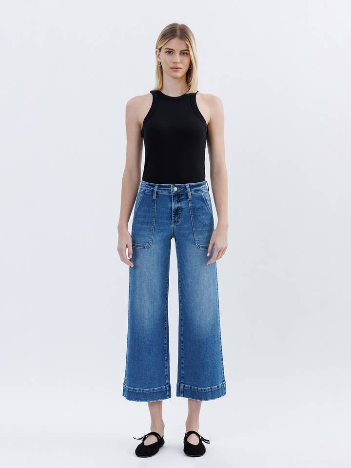 HIGH RISE CROP UTILITY WIDE LEG JEANS LV1666 for wholesale by Lovervet by VERVET
