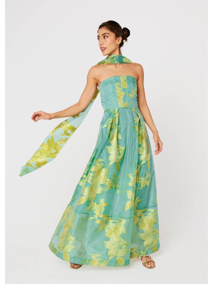 Catherine Gown Teal Leaf Organza for wholesale on Faire2