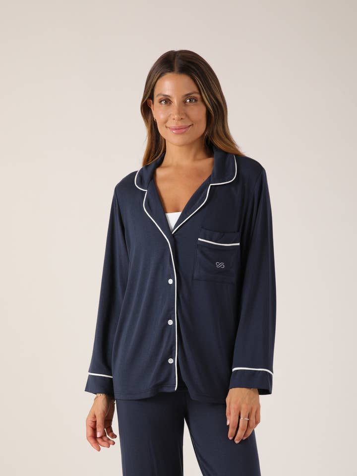 Conjunto de Pijama Midnight: Azul Marinho/Branco por atacado de Glyder