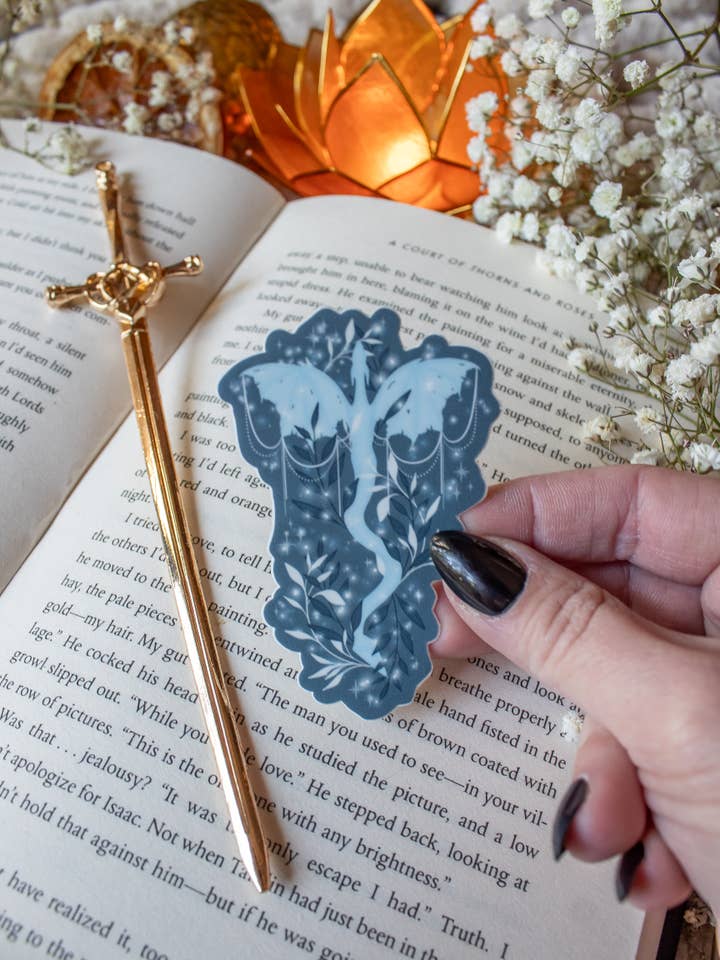 When the Moon Hatched Moonplume Dragon Vinyl Sticker for wholesale by Meaggie Moos