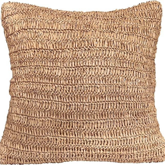 Raffia Handwoven Boho Pillow Cover 18x18 inch for wholesale by The Fine Living Company