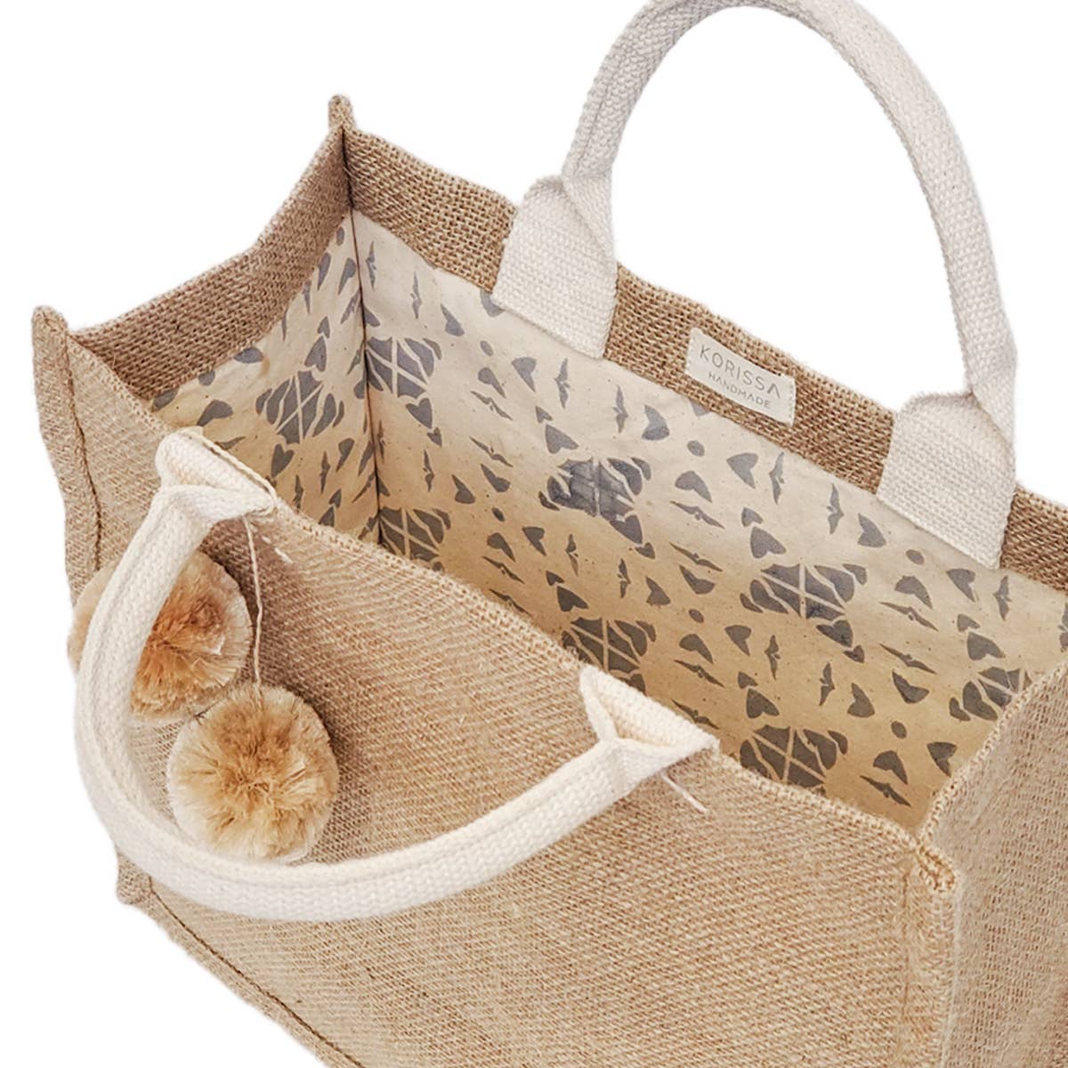 KORISSA - Vendita all'ingrosso Buste regalo - Borsa in Tela di Iuta Fatta a Mano • Borsa in Tela • Borsa Regalo con Pompom (S)0