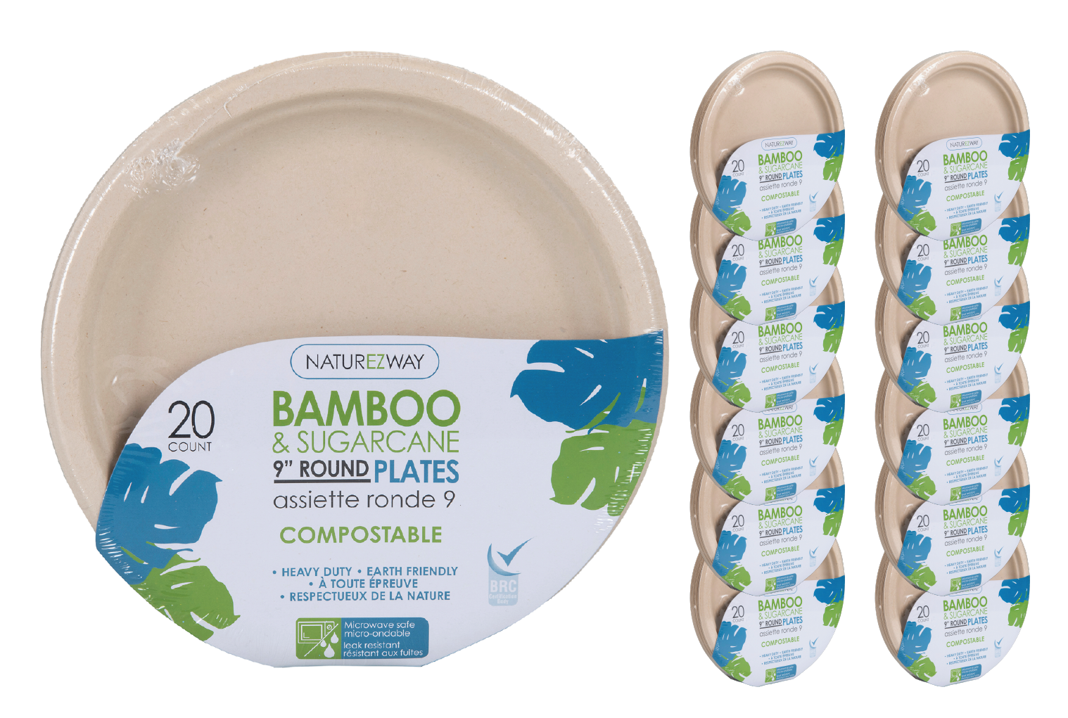 50 Count 100% Compostable 6-Inch Plates EcoQuality - Natural