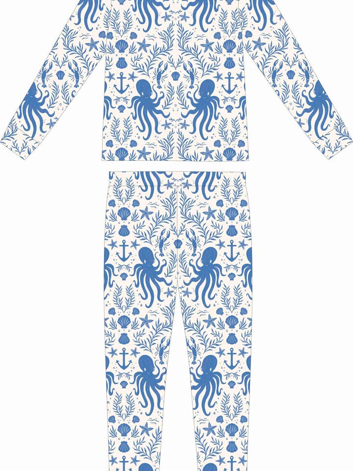 NEW! Hidden Ocean Treasure - Blue – Kids Two-Piece Pajama for wholesale by Shae & Palmer