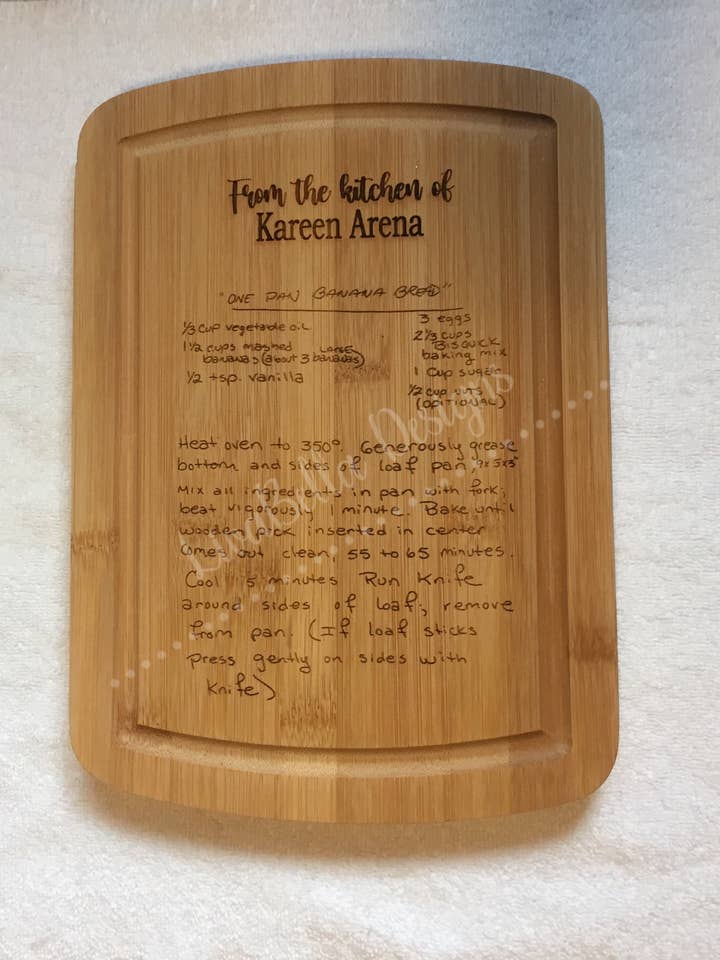 Customized Engraved Handwritten Family Recipe Cutting Board for wholesale by LivaBella Designs