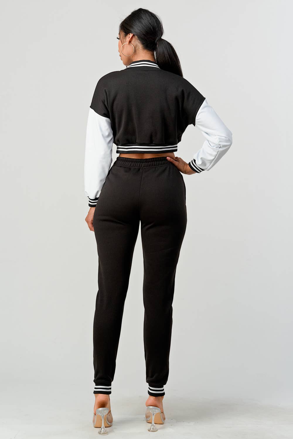 Lime All the Time - Wholesale Lounge Set - Women's - Cropped Varsity Jacket and Jogger Pants Set1