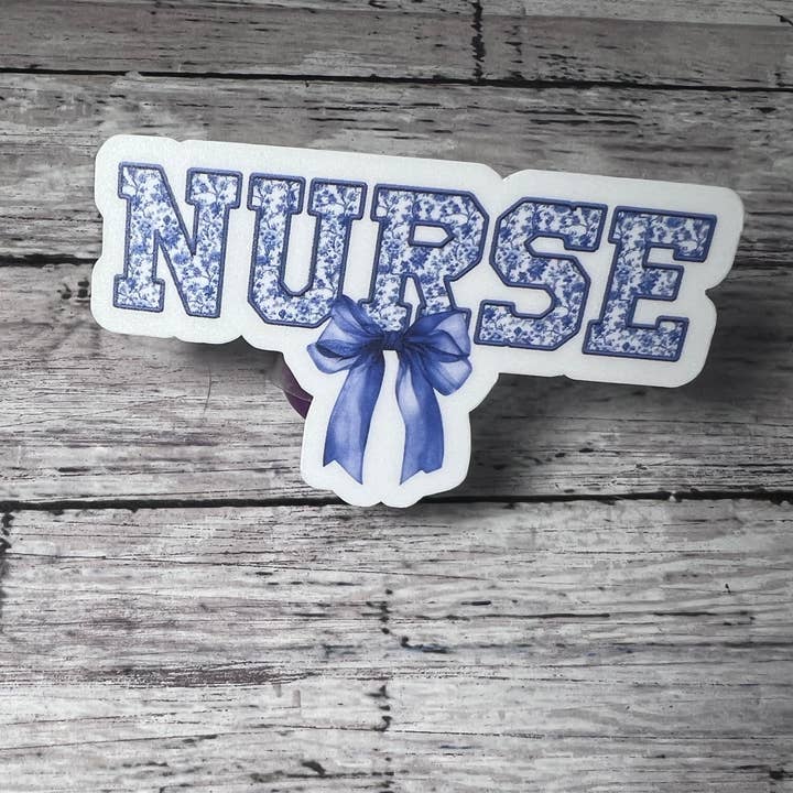 Blue Coquette Bow Nurse Sticker, Cute Trendy Sticker for wholesale by The Teaching Duo