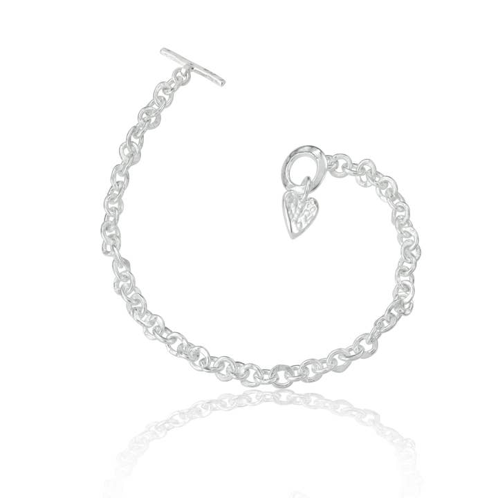 Pulseira de Corrente Orgânica com Coração Martelado em Prata de Lei por atacado de De Mexico