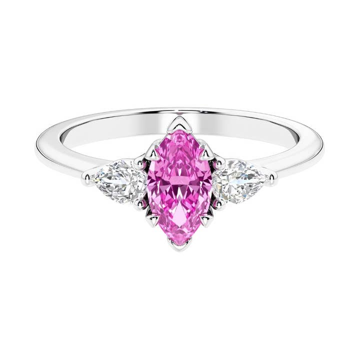 Anello in oro 14k con zaffiro rosa marquise da 0,75 ct e diamanti per la vendita all'ingrosso da parte di DV Custom Jewelry USA