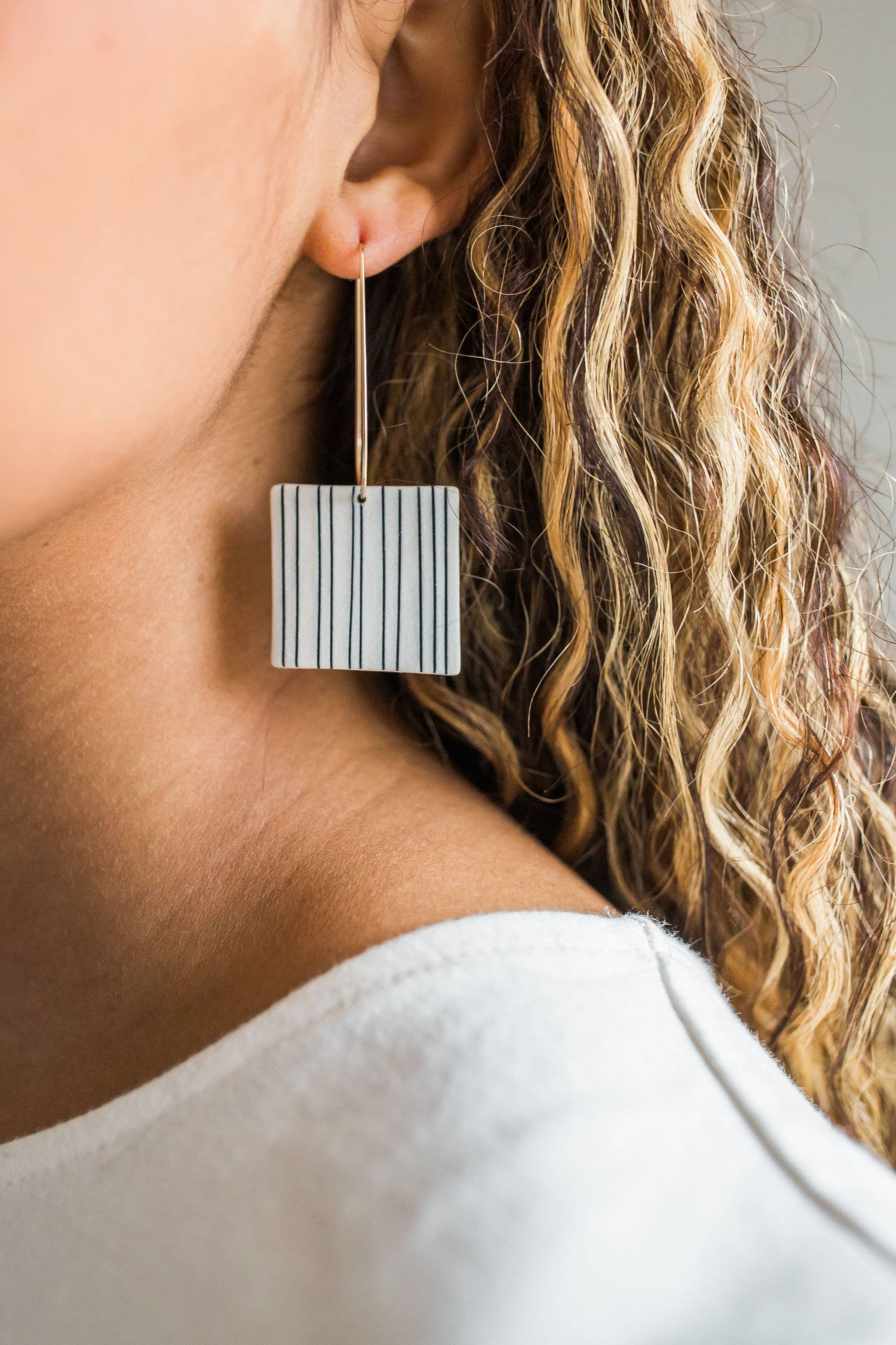 Jenna Vanden Brink Ceramics - Wholesale Dangle Earrings - Pinstripe Square Drops8