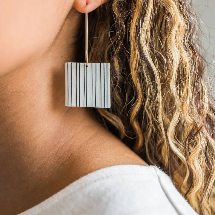 Jenna Vanden Brink Ceramics - Wholesale Dangle Earrings - Pinstripe Square Drops8