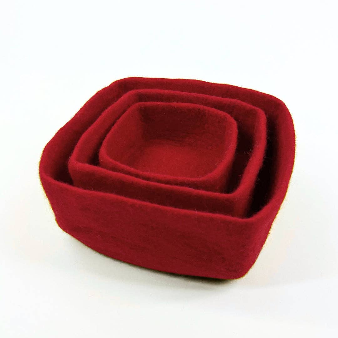 Humble Hilo - Venta al por mayor Bandejas/platos/boles decorativos - Humble Hilo Cuencos de Fieltro Hechos a Mano, Juego de 3 Cuadrados17