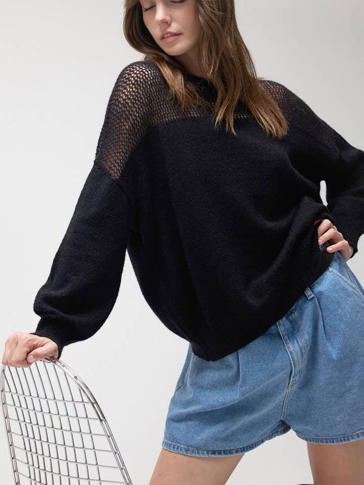 Lara Daisy - Wholesale Knit Top - Women's - Sheer Shoulder Cozy Knit Pullover Top3