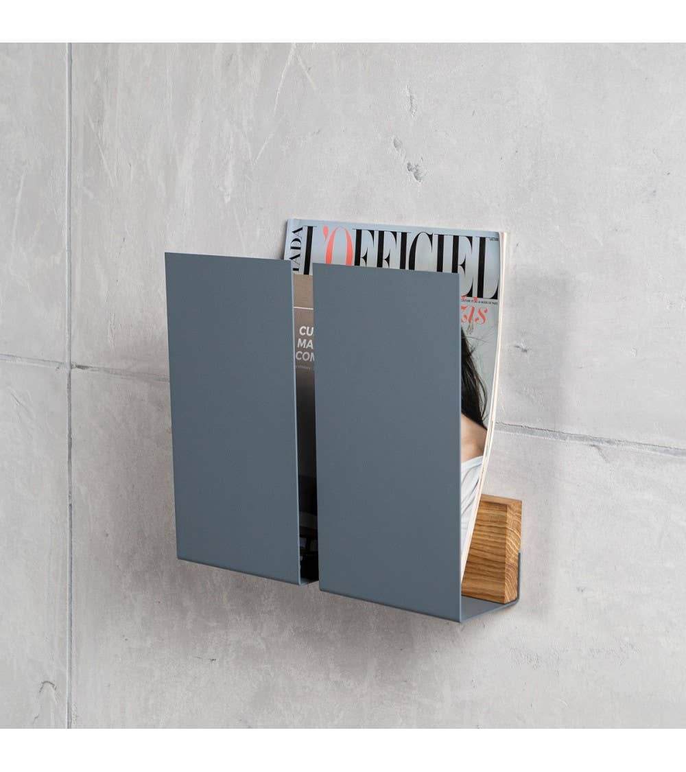 NAMUOS - Wholesale Tijdschriftenrek - Wandmagazijnrek WINGS- Grijs, eikenhout