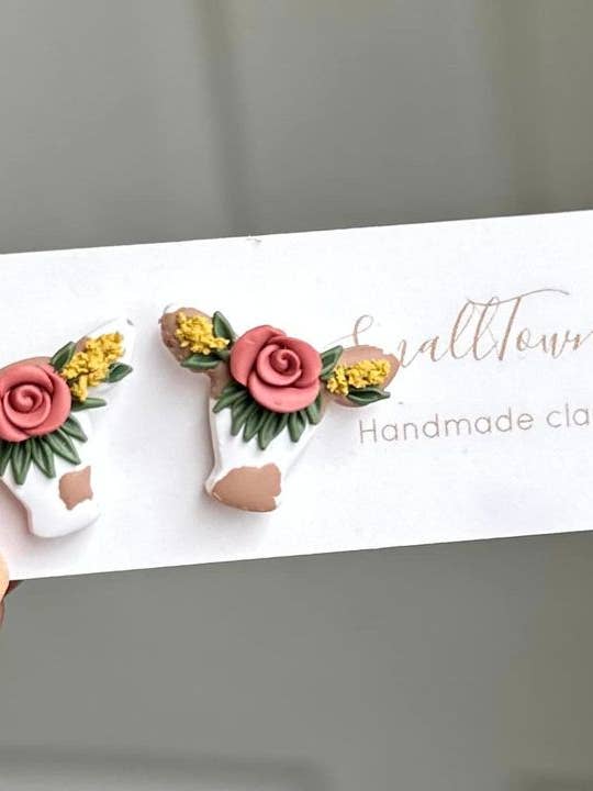 Cottage Core Cow Studs for wholesale by SmallTownClayCo