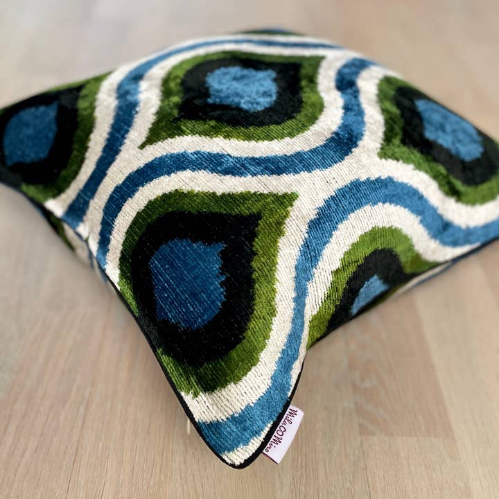 Mila∞Miro by Emelie - Wholesale Throw Pillow Cover - Velvet Ikat Cushion Aquamarine | Velvet Ikat Pillow Aquamari