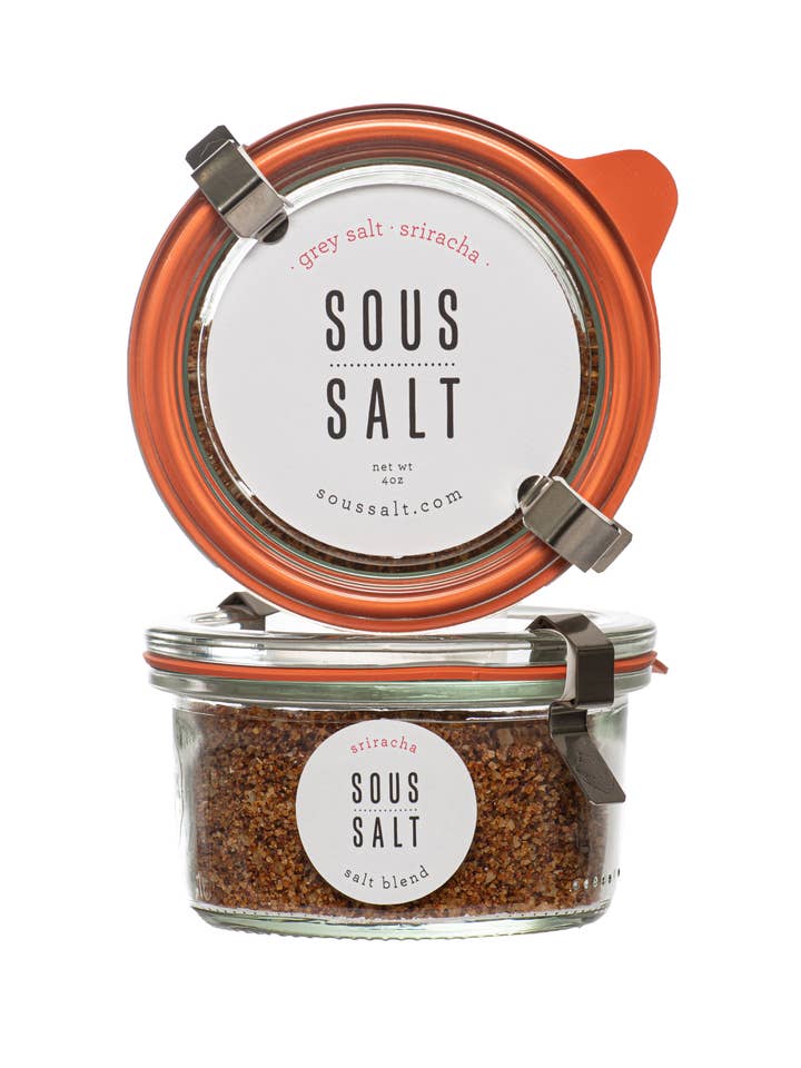 Grey Salt Siracha Glass Jar for wholesale by Sous Salt