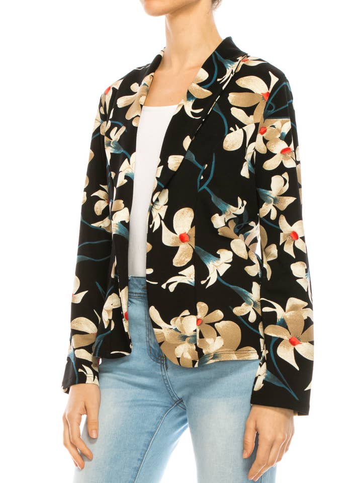 MOA COLLECTION - Wholesale Blazer - Women's - Women's Casual Print Fitted Open Front Blazer Jacket25