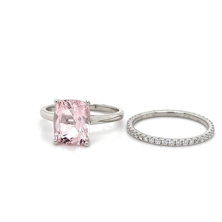 14K White Gold Rhodium-Plated Ring with 2.85 Carat Cushion-Cut Pink Morganite (PJC34188R) for wholesale by Blue Star Gems NY