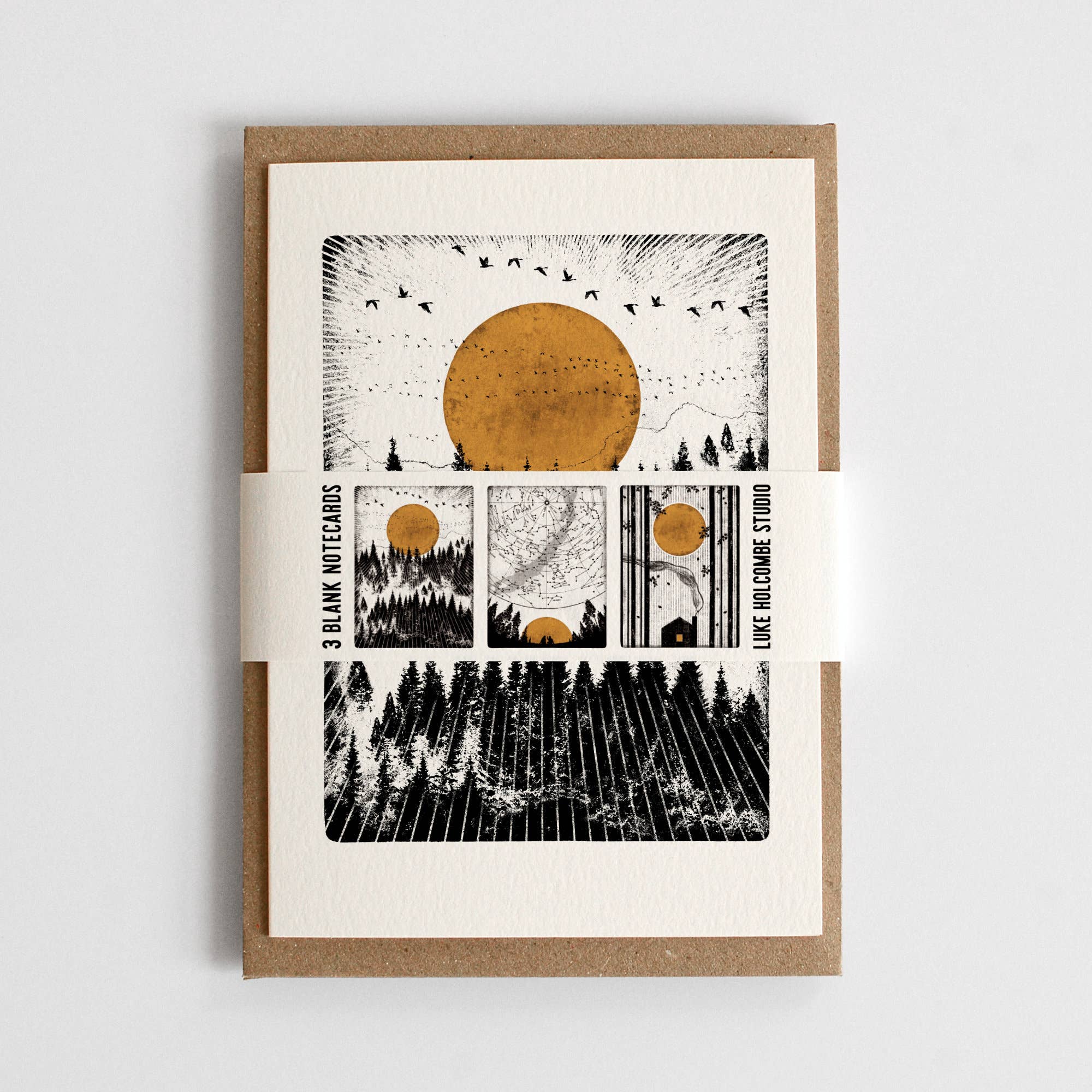 Luke Holcombe Studio - Wholesale Stationery/Notecard Set - Wilderness Collection (Pack of 3 Cards) Forest Stars Cabin11