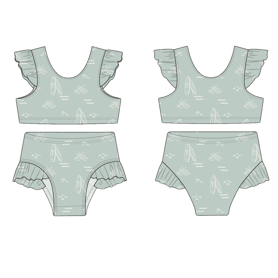 Sweet P Baby Co. – wholesale Baddräkt i två delar – barn – Sage Surfer Flutter Bikini2