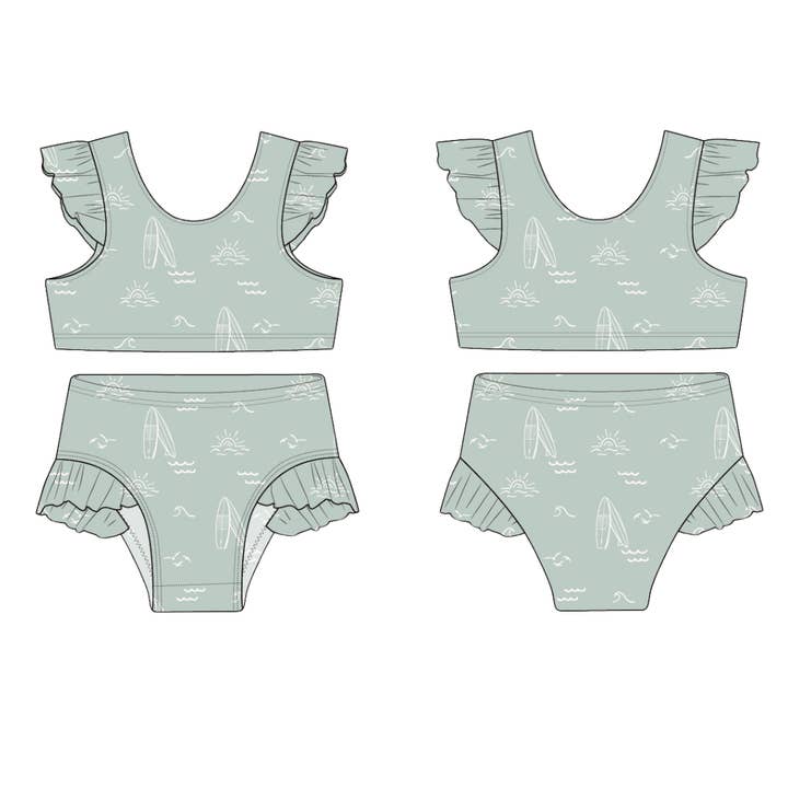 Sweet P Baby Co. - Wholesale Two Piece Swimsuit - Kids - Sage Surfer Flutter Bikini2