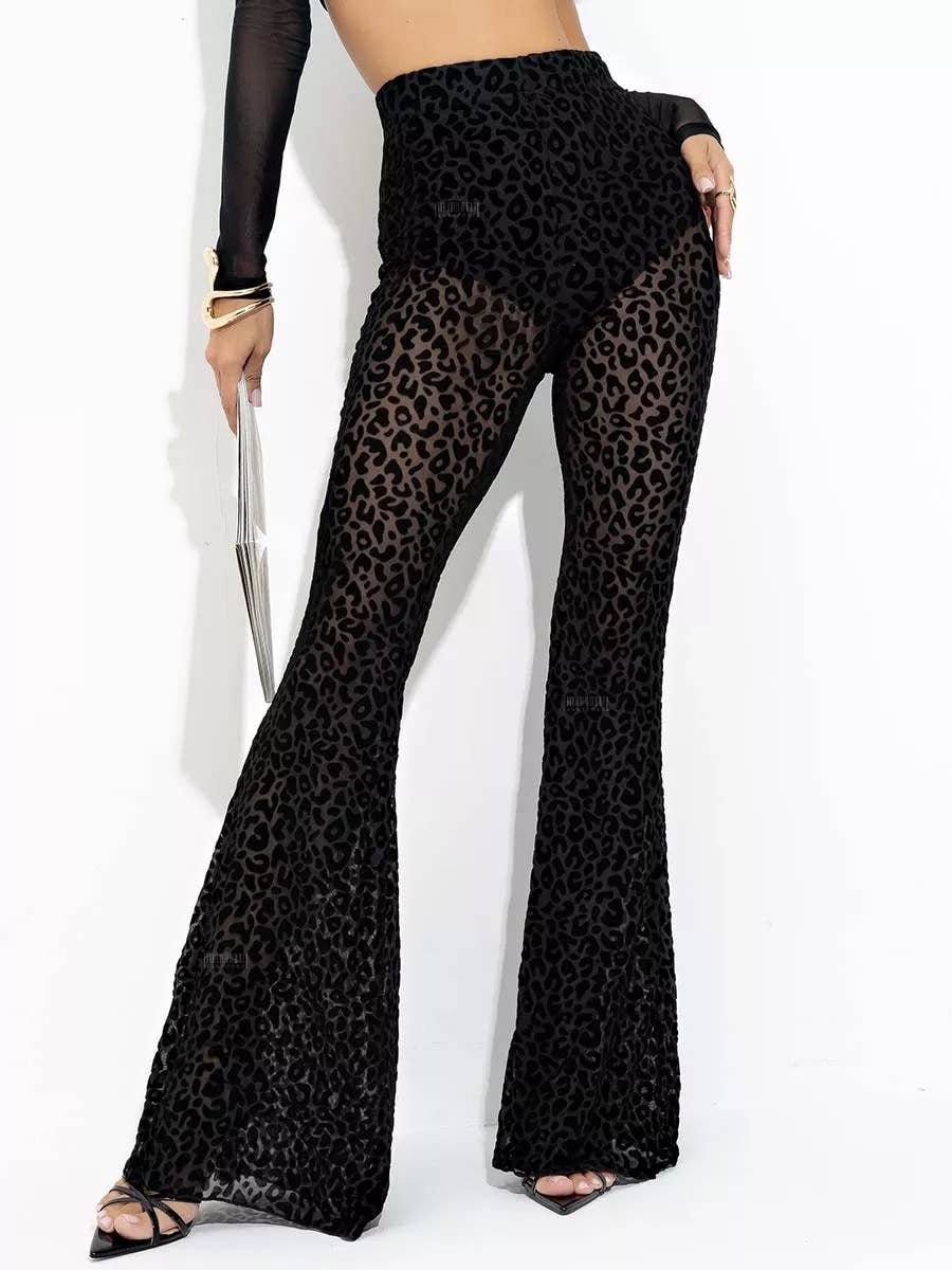 ElevateWell - Wholesale Pants - Women's - Sexy Sheer Velvet Flocked High-Waist Flared Pants