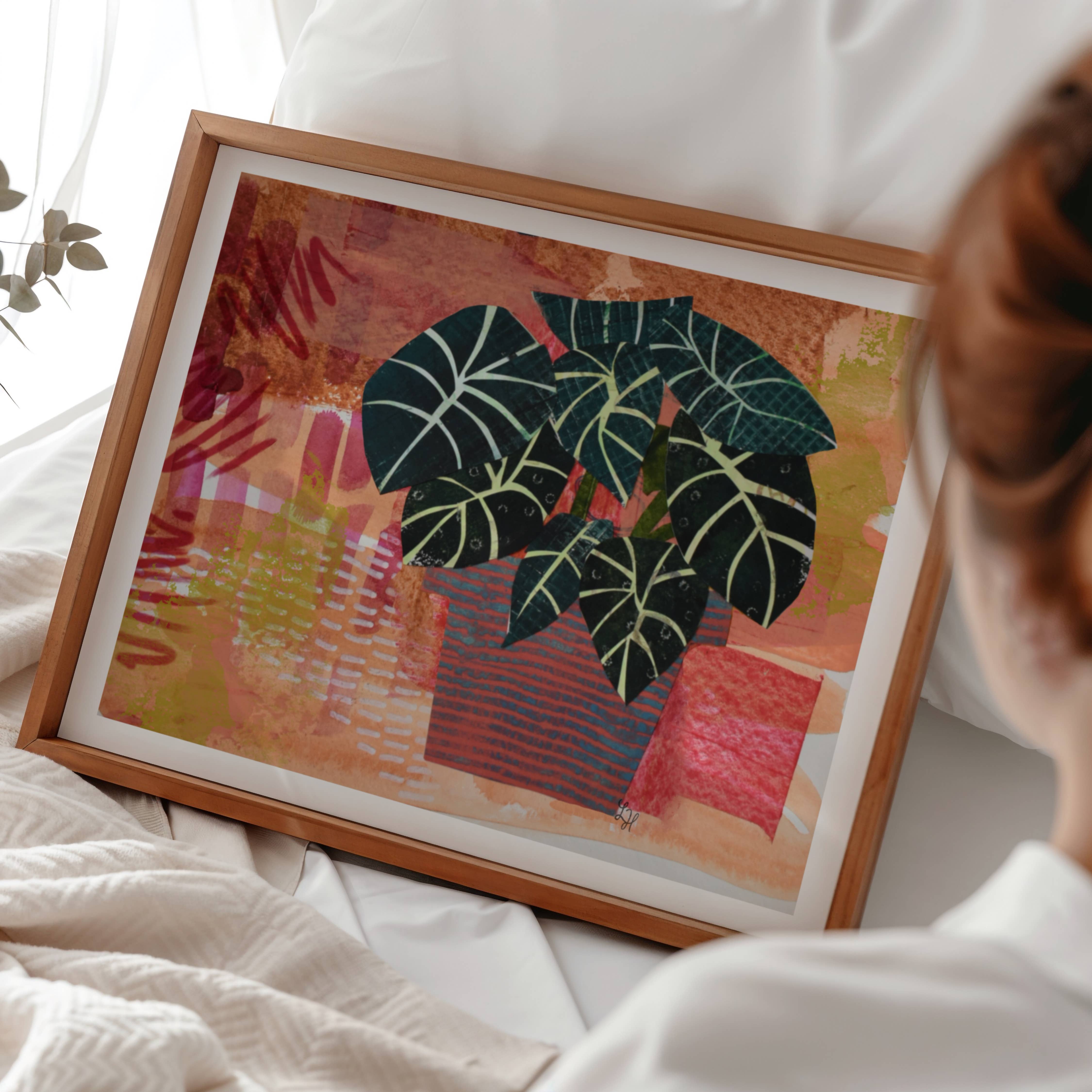 LinHopArt - Wholesale Art Print - Black Velvet Plant: Mixed Media Collage - Fine Art Print   2