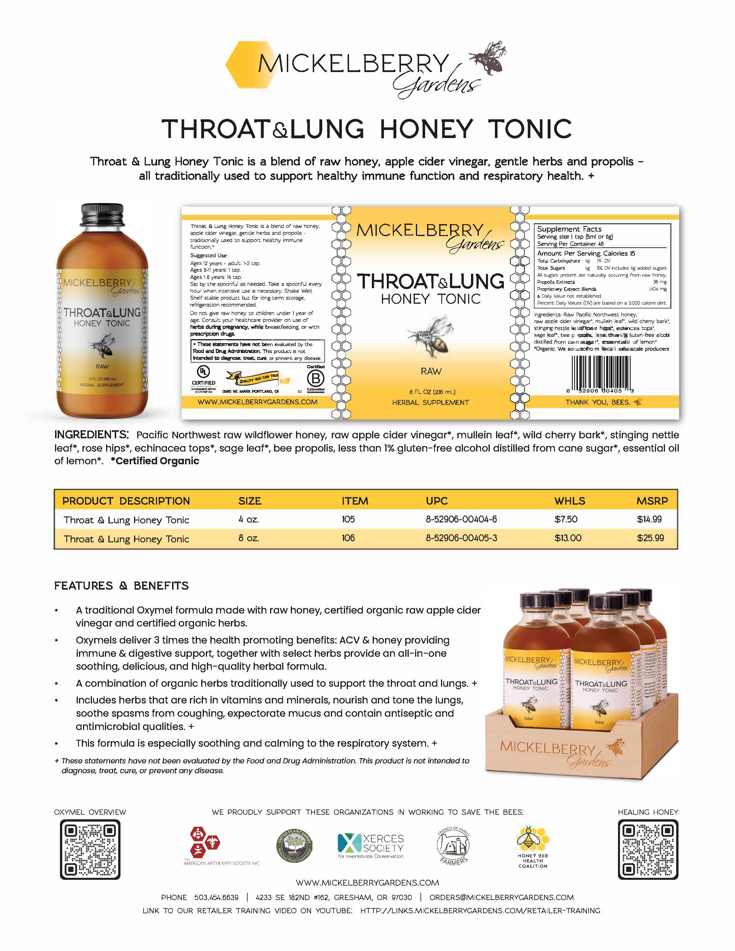 Mickelberry Gardens - Wholesale Tincture - Throat and Lung Honey Tonic — nourish your sore throat5