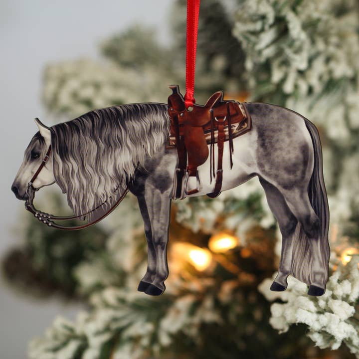 Gray Western Ranch Horse Ornament - Quarter Horse Christmas for wholesale by Classy Equine