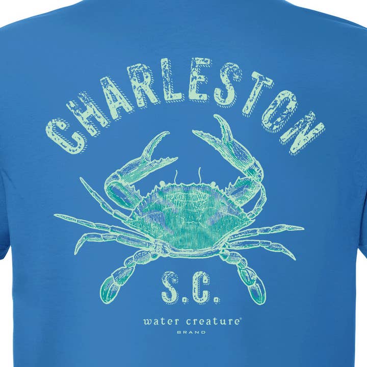 Charleston Apparel - Wholesale Screen Printed T-Shirt - Unisex - Customizable Blue Crab Etching - our original artist drawing