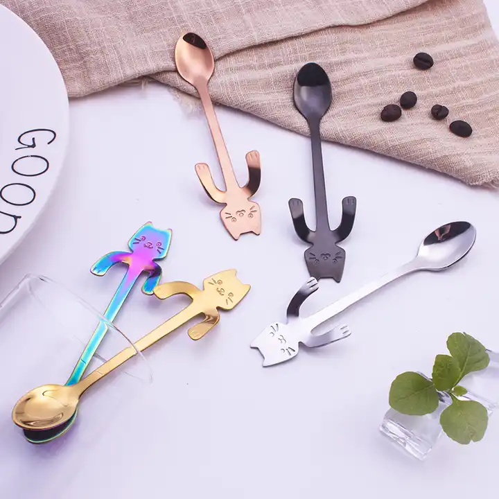 Sostraw & SmartThings - Wholesale Table Spoon (Cutlery) - Cat Spoon - For Tea, Coffee or Dessert - 4 colors5
