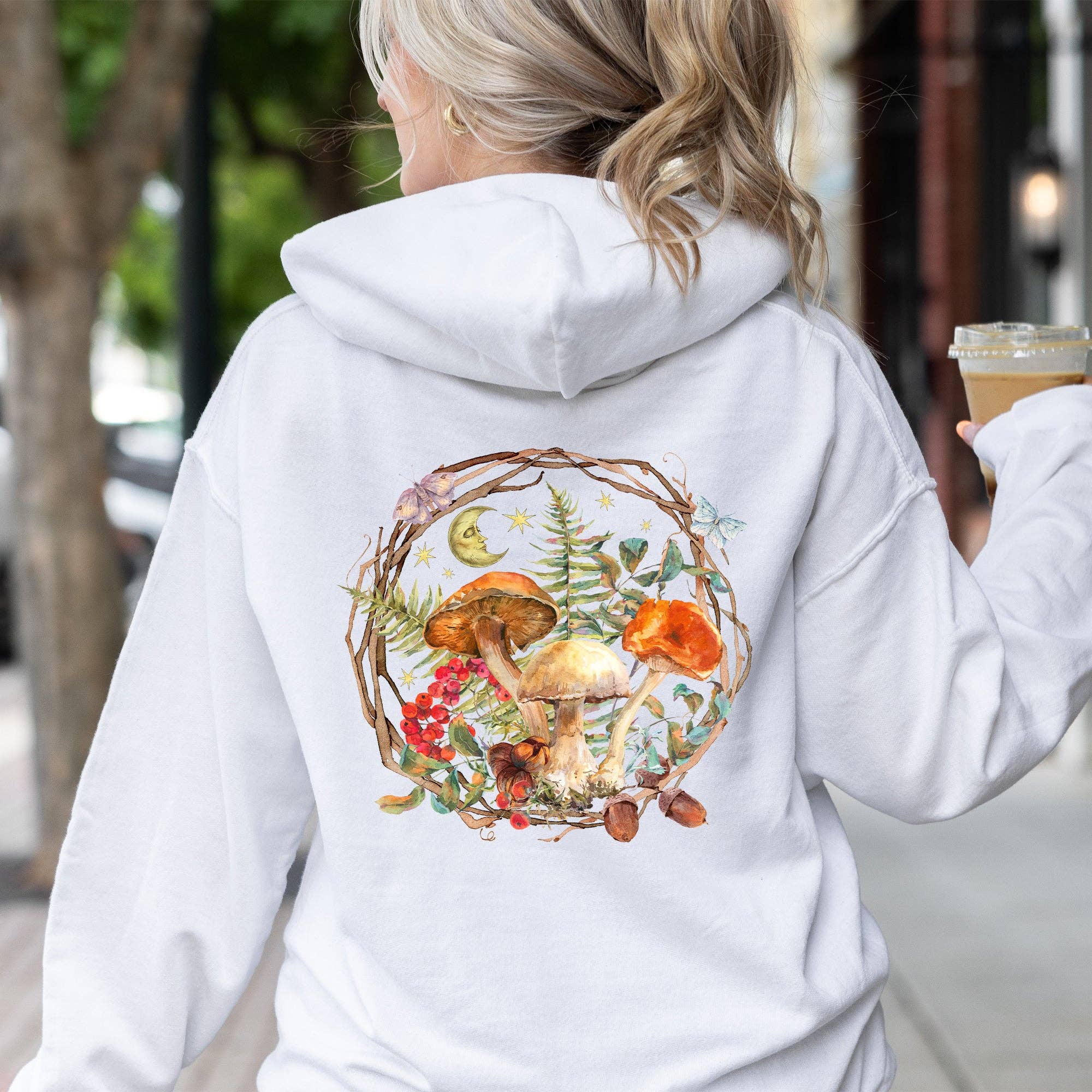 Refinery Number One LLC - Wholesale Hoodie - Dames - Hoodie met capuchon, maan, mot en paddenstoelen, natuur, bos3