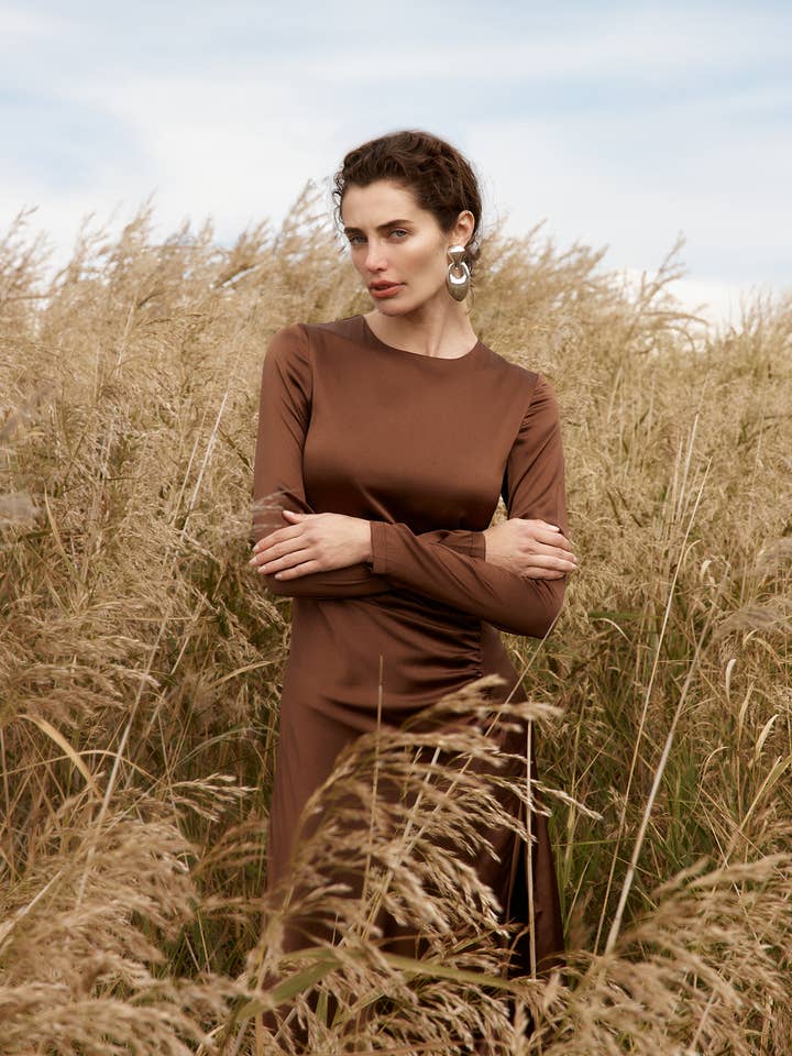 SILK MAXI DRESS CHOCOLATE for wholesale by Sofia Irina