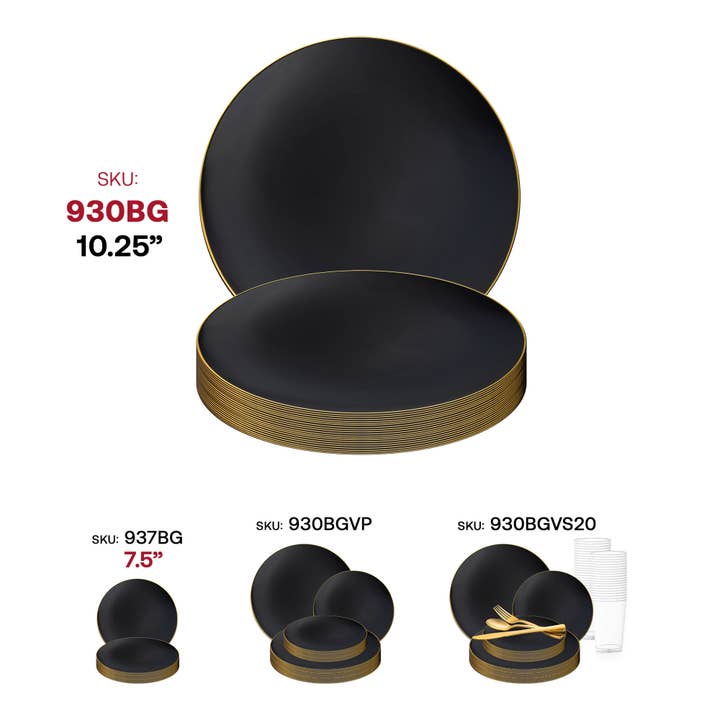 Smarty had a Party - Vendita all'ingrosso Piatti monouso - Piatti da cena in plastica organica neri con oro da 10,25" - 120 pz