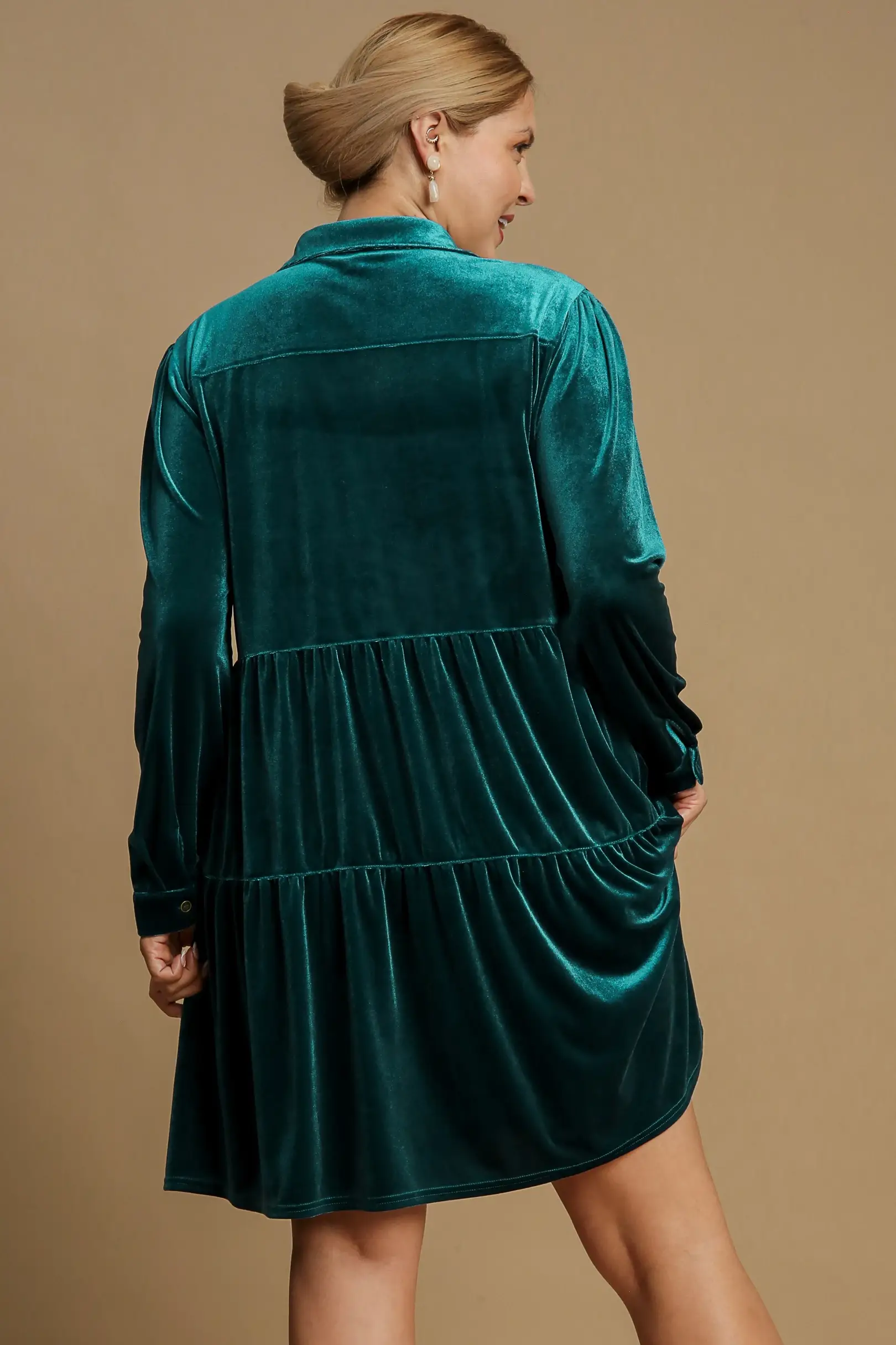 Plush Looks - Wholesale Dress - Women's - Velvet Button Down Dress9