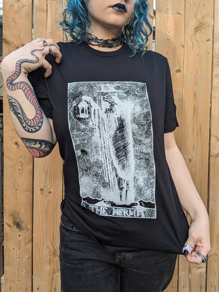 RaccoonGuts - Wholesale Screen Printed T-Shirt - Women's - The Hermit Gothic Alt Tarot Printed T-shirt5