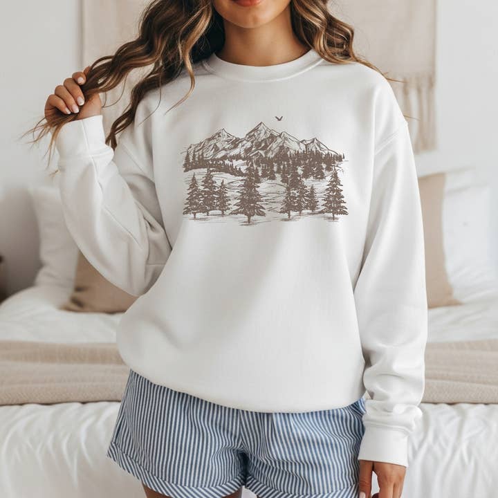 Felpa Girocollo Mountain View per la vendita all'ingrosso da parte di Hey Jude Graphic Tees