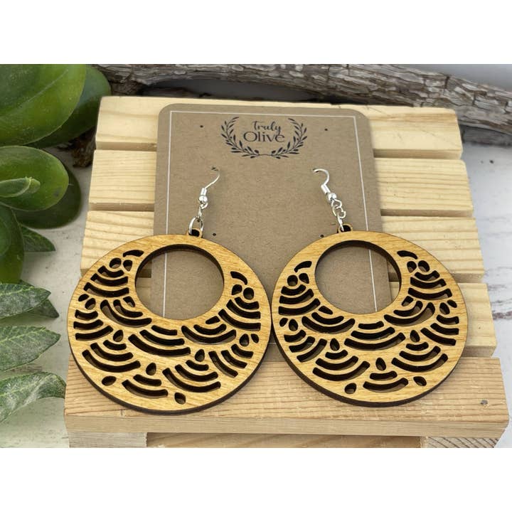Truly Olive - Wholesale Dangle Earrings - Japanese Style With Circle Shape Wood Earrings1