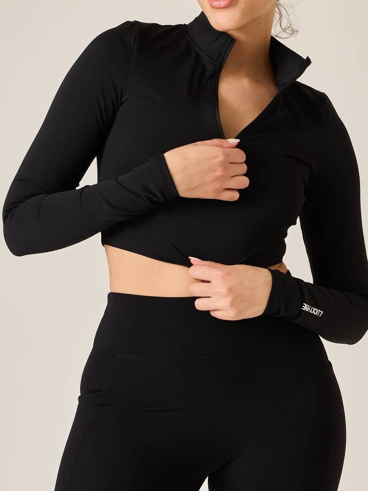Luxe Compression 3/4 Zip Crop for wholesale by LUCKY HONEY
