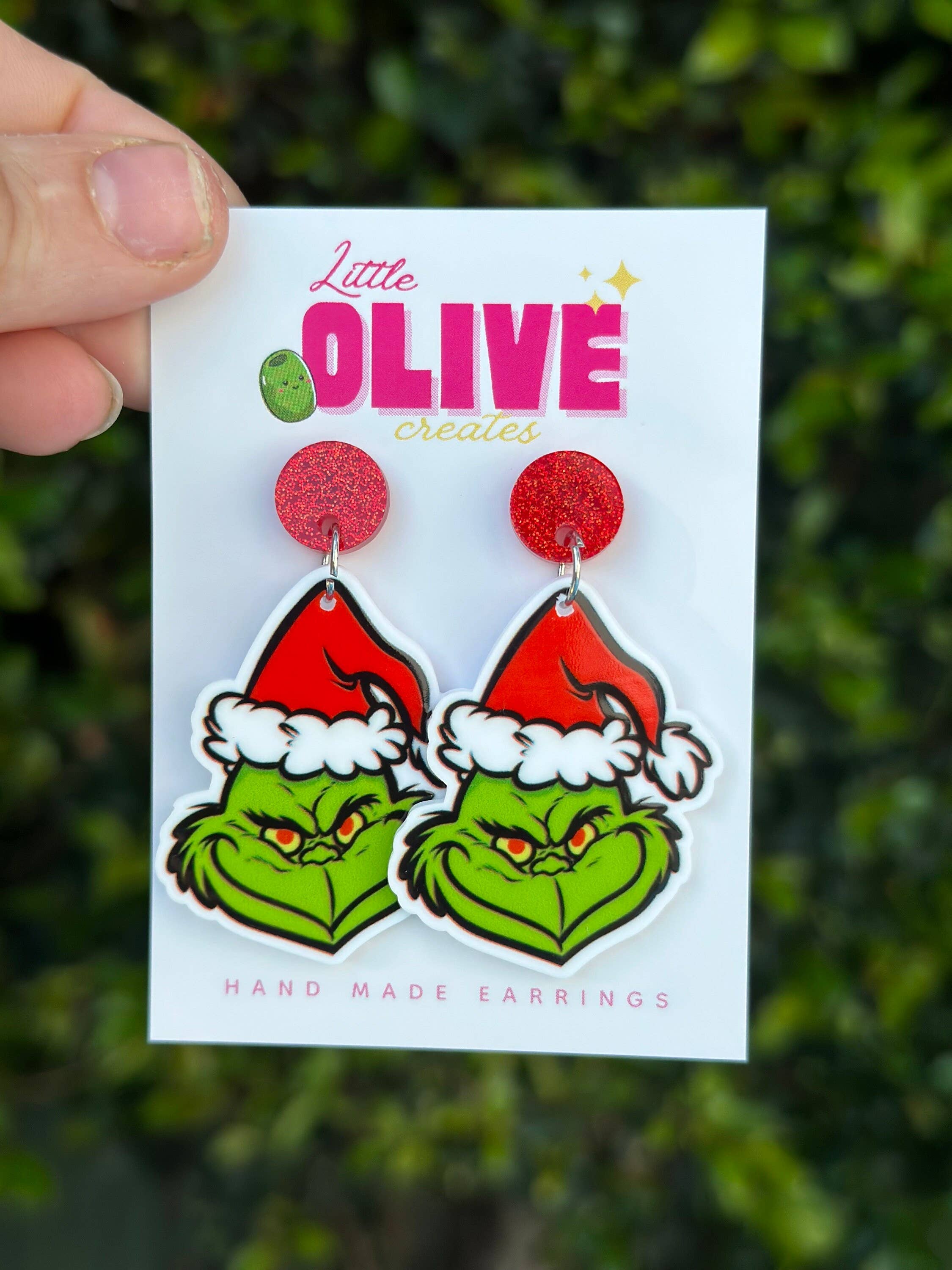 Little Olive Creates - Wholesale Hangende/ronde oorbellen - Kerst Grinch Oorbellen - Keuze uit Stekers en Hangers2