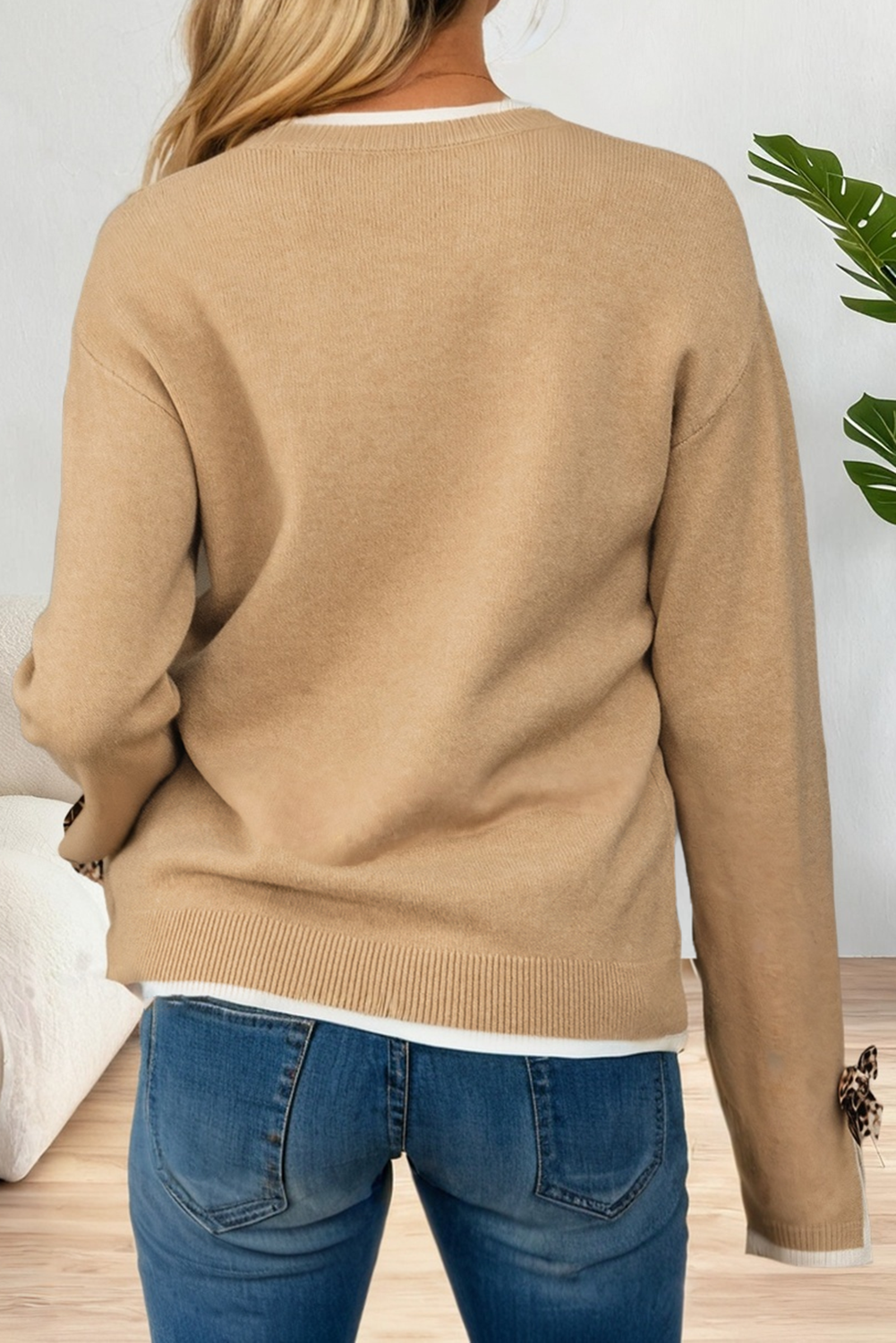 LA Society - Vente Pull en maille – femme - Pull de Noël avec nœud léopard et fente aux poignets (S-4X)3