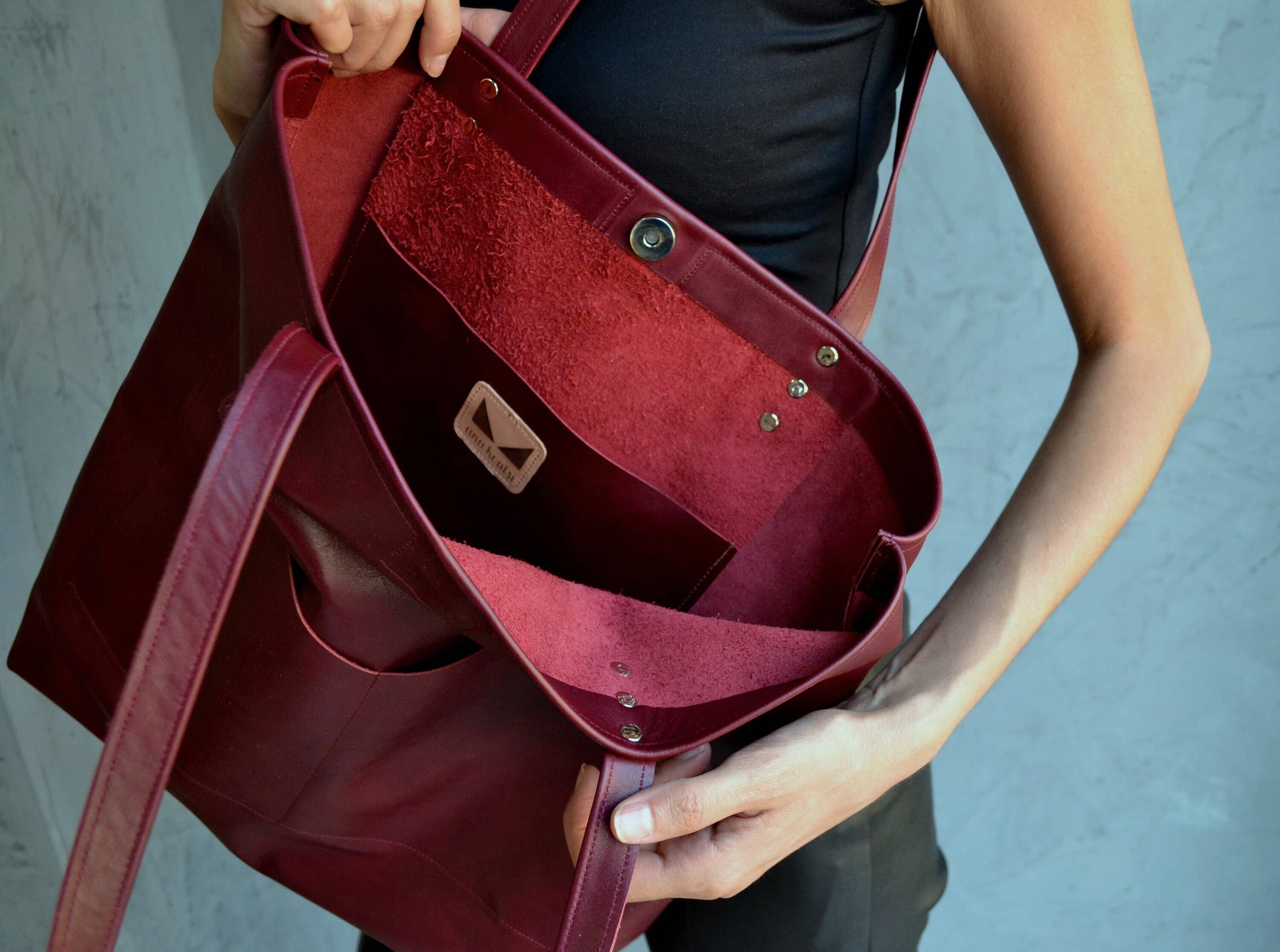 ANA KOUTSI - Wholesale Tote Bag - Women's - Estia leather tote bag in bordeaux8