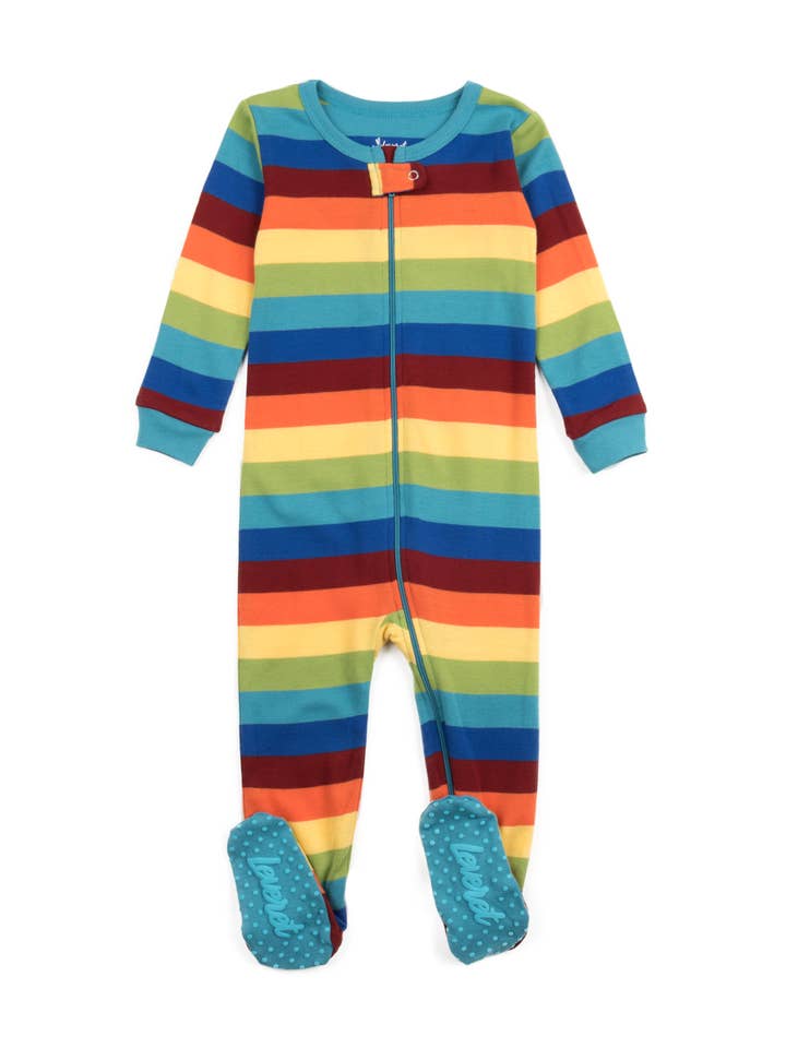 Leveret Pajamas – Großhandel Schlafanzug – Baby – Baby-Fußpyjama aus Baumwolle mit Herz- und Regenbogenmuster, Valentinstag10