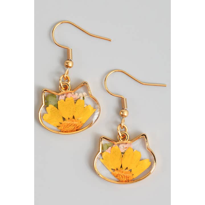 Girly - Wholesale Dangle Earrings - PRESSED FLOWER CAT DROP EARRINGS3