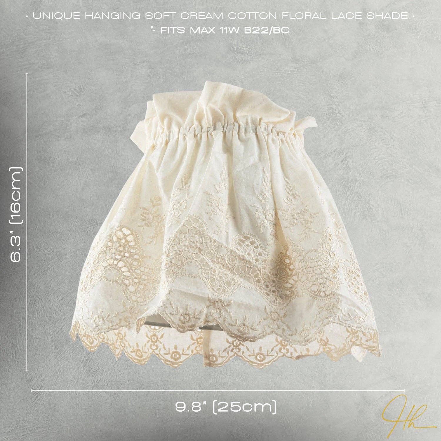 Happy Homewares – wholesale Lampshade – Modern Cream Cotton Fabric Pendant Lamp Shade with Floral Lace Design6