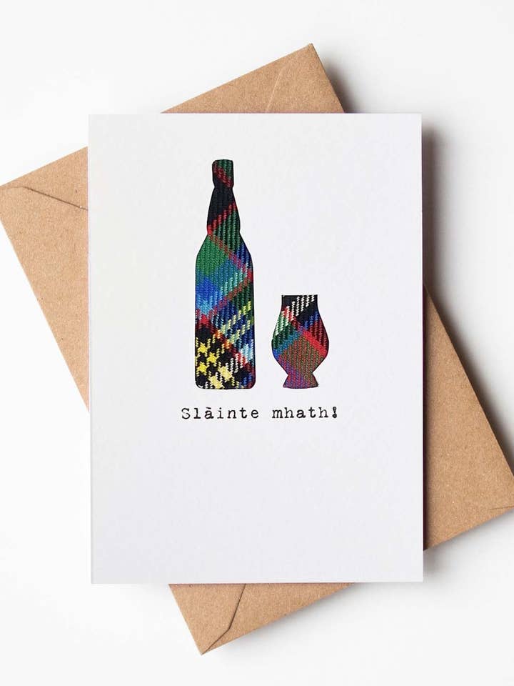 Scottish Greeting Card with Real Tartan, Whisky Lover Humour for wholesale by Hiya Pal