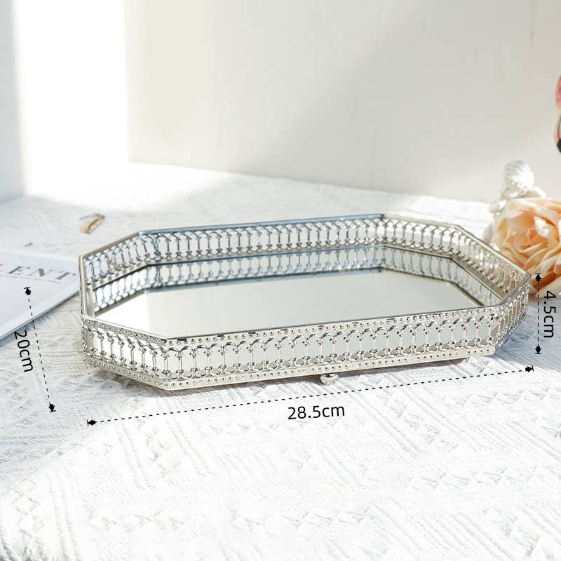 Candles Meta – Engroshandel Pyntebakke – Kreativ dekorativ spejlbakke til opbevaring af skrivebordsaccessories0