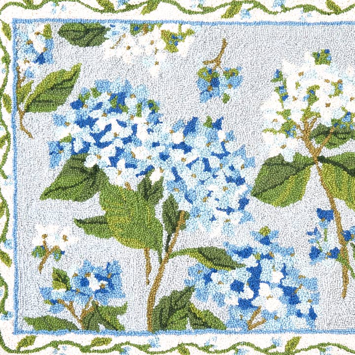 Peking Handicraft - Wholesale Area Rug - Blue Hydrangea Hook Rug - Sally Eckman Roberts